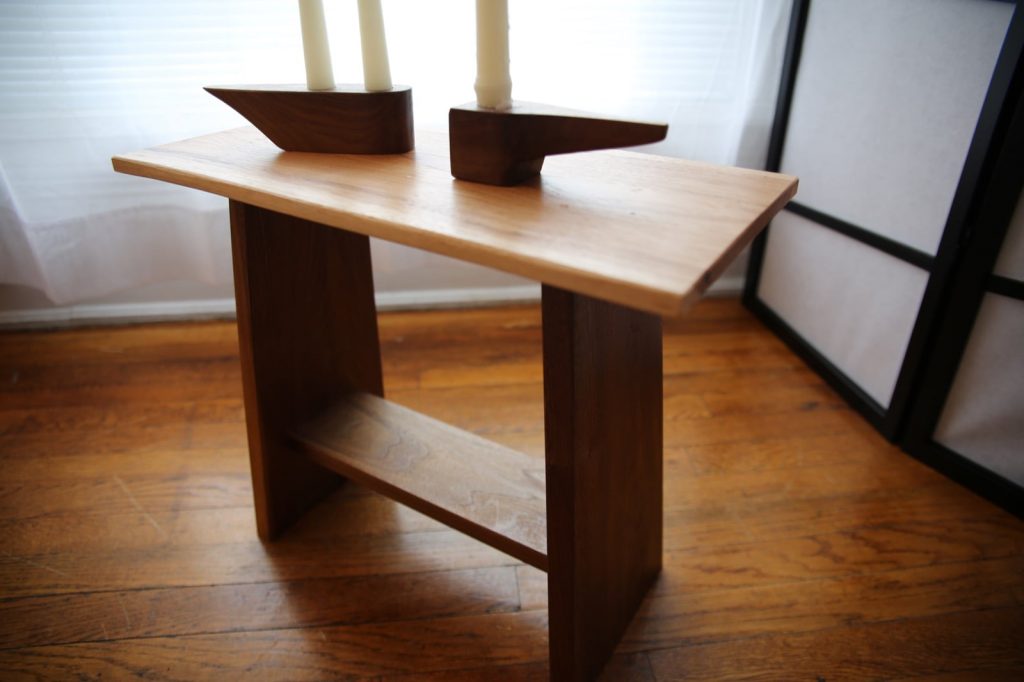 Pecan Walnut Candle stand, hand-planed with a southern pecan top and eastern black walnut base.